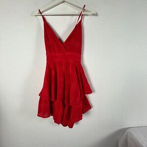 Saints + Secrets Womens Strappy Checkered Tiered Ruffle Romper Small Red New